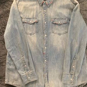 Denim distressed jean shirt